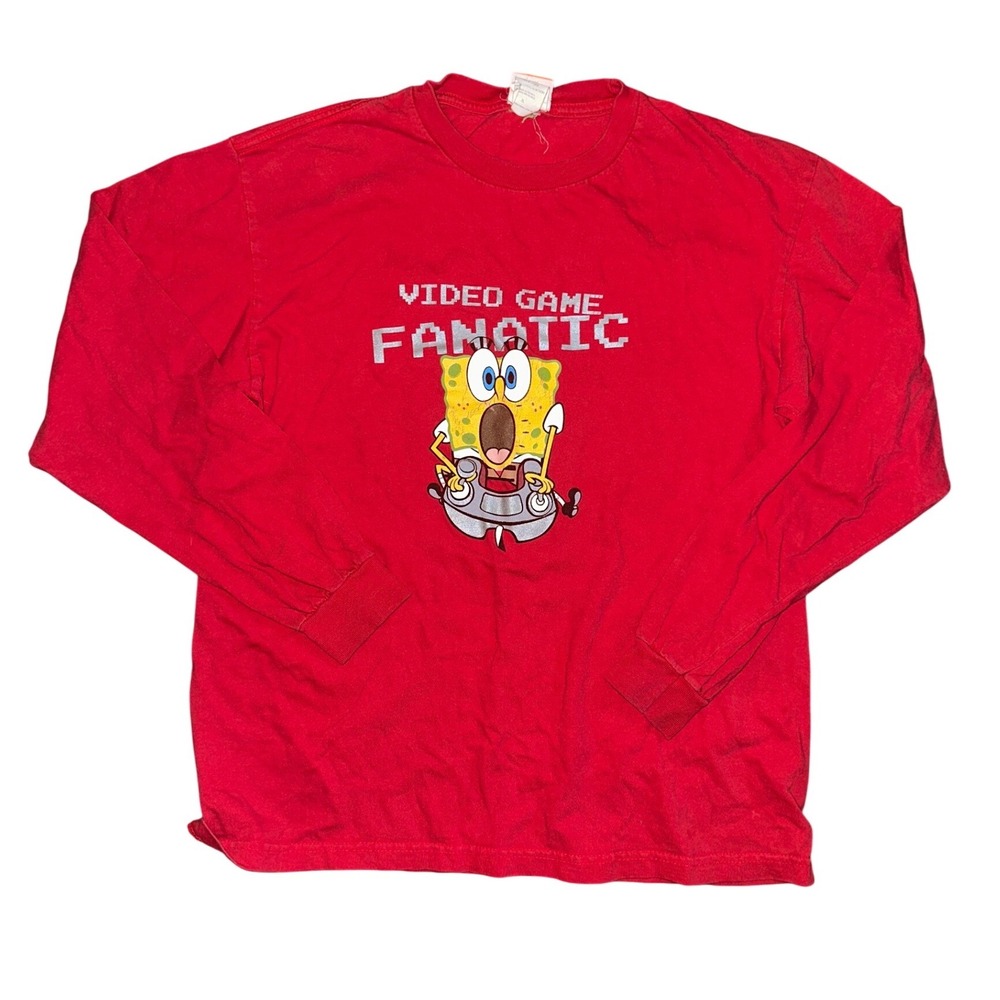 Vintage 2006 Nickelodeon Spongebob Video Game Fanatic Red Long‎ Sleeve Shirt XL